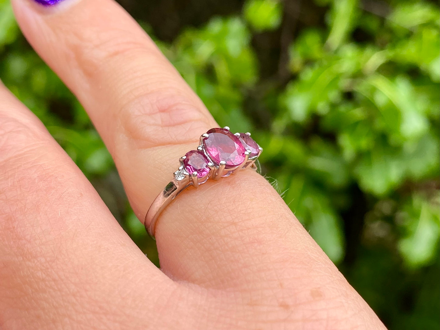 9ct Gold Rhodolite Garnet & Diamond Ring