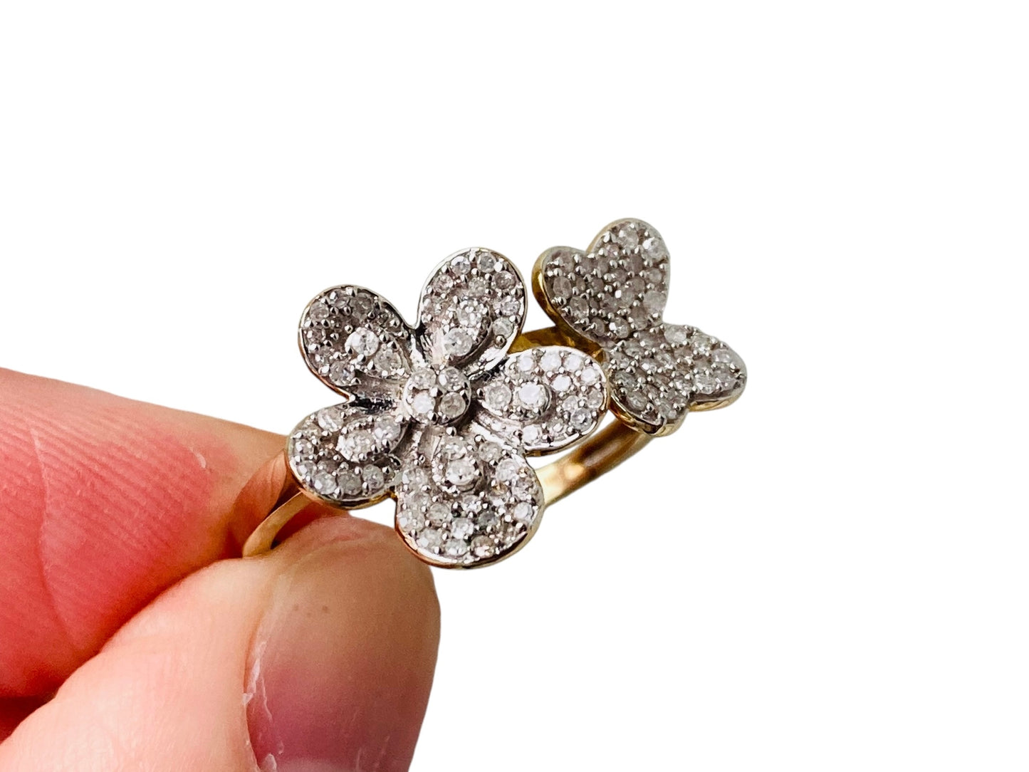 9ct Gold Diamond Flower & Butterfly Ring