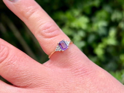 9ct Gold Amethyst & Diamond Ring