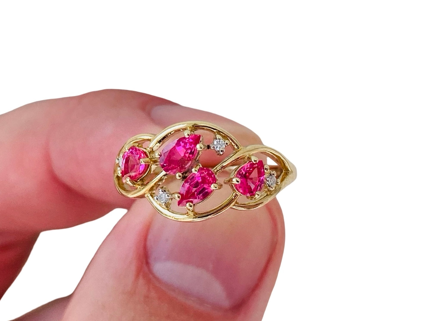 9ct Gold Pink Topaz & Diamond Ring