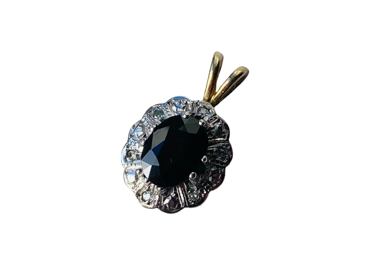 Vintage 9ct Gold Sapphire & Diamond Pendant