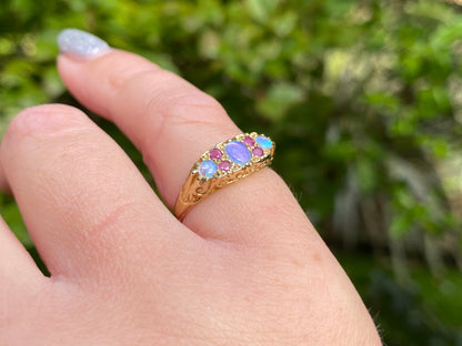 9ct Gold Opal & Ruby Ring