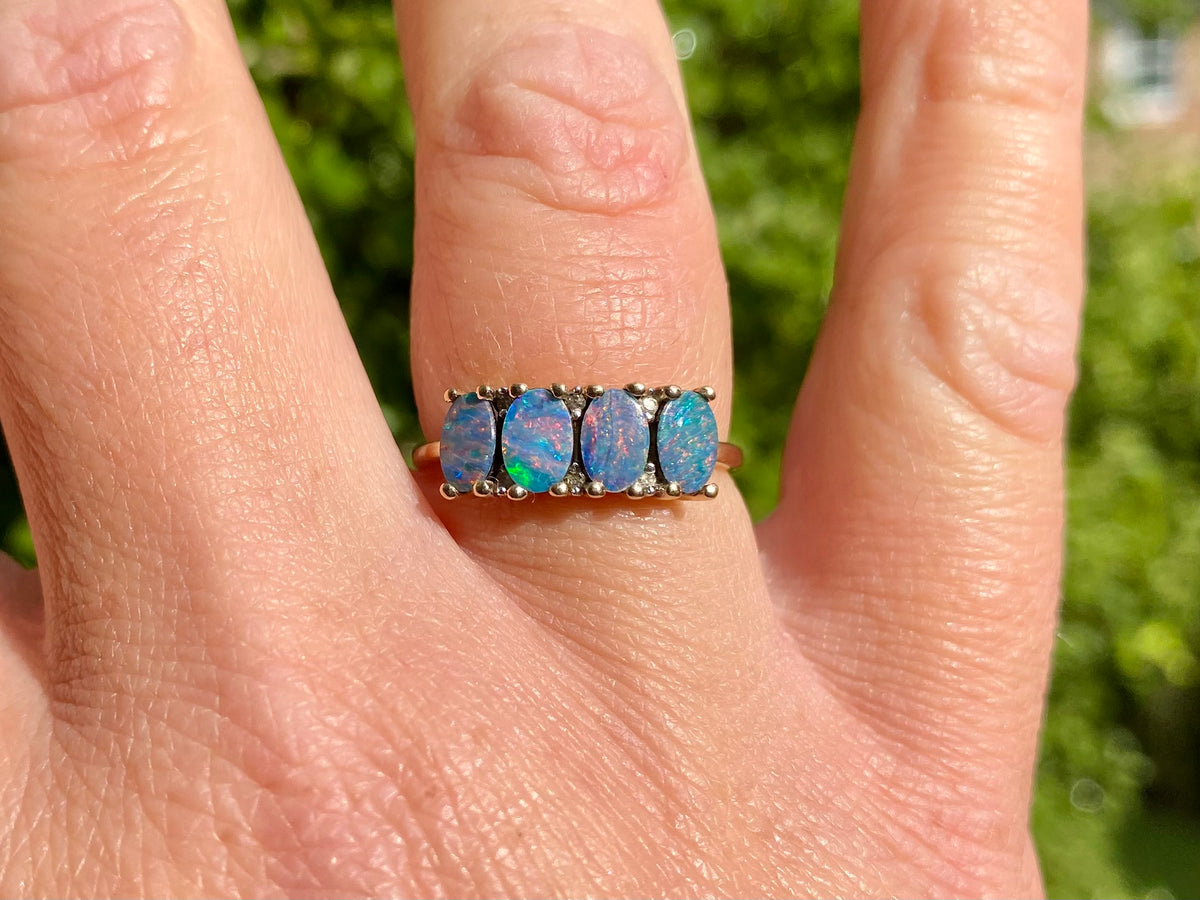 9ct Gold Opal Doublet & Diamond Ring