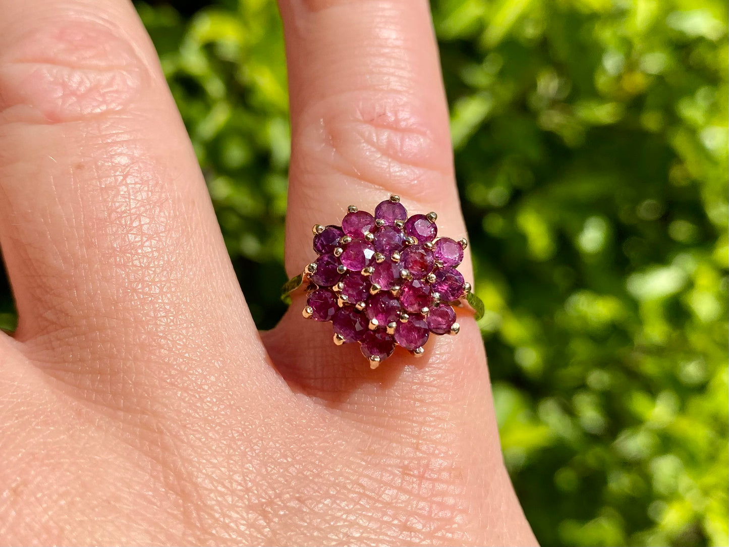 Vintage 9ct Gold Ruby Cluster Ring