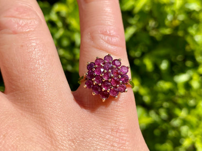 Vintage 9ct Gold Ruby Cluster Ring