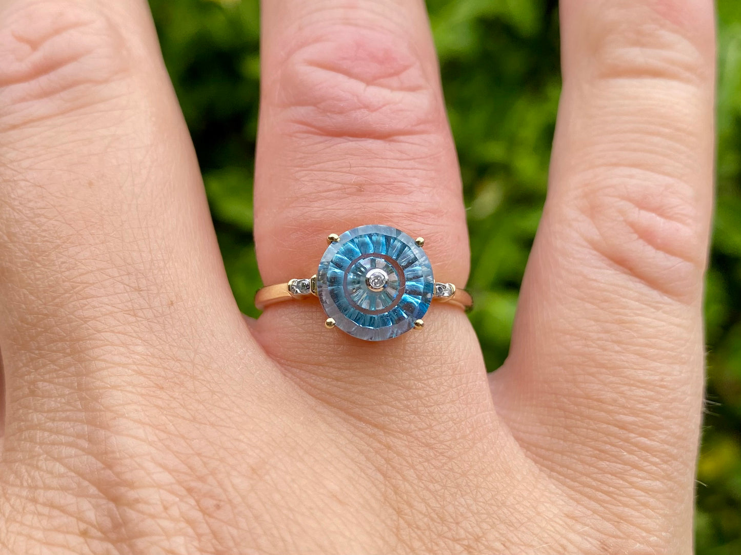 9ct Gold Lehrer Topaz & Diamond Ring