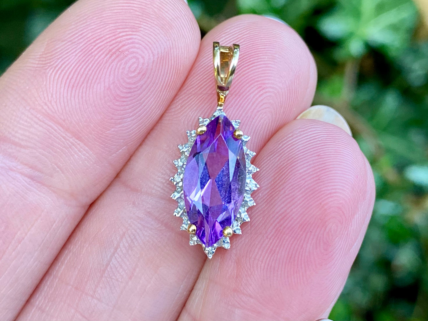 9ct Gold Amethyst & Diamond Pendant