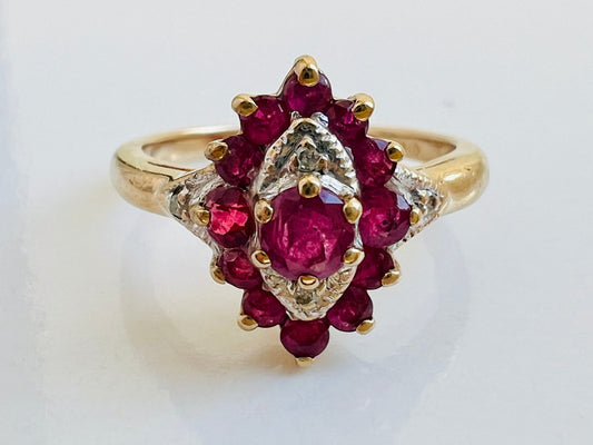 Vintage 9ct Gold Ruby & Diamond Ring