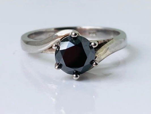 10ct Gold Black Diamond 0.75ct Solitaire Ring