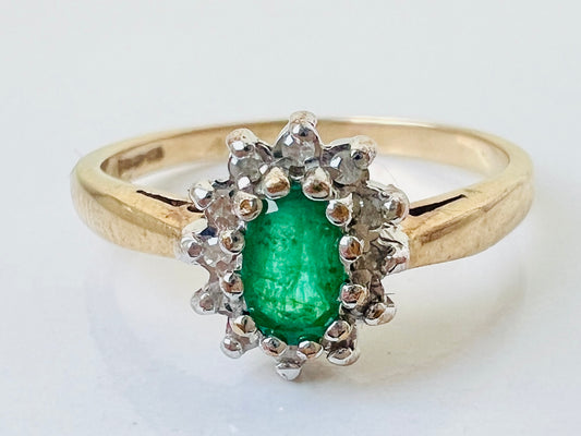 9ct Gold Emerald & Diamond Ring