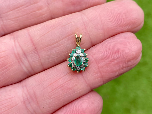 10ct Gold Emerald & Diamond Pendant