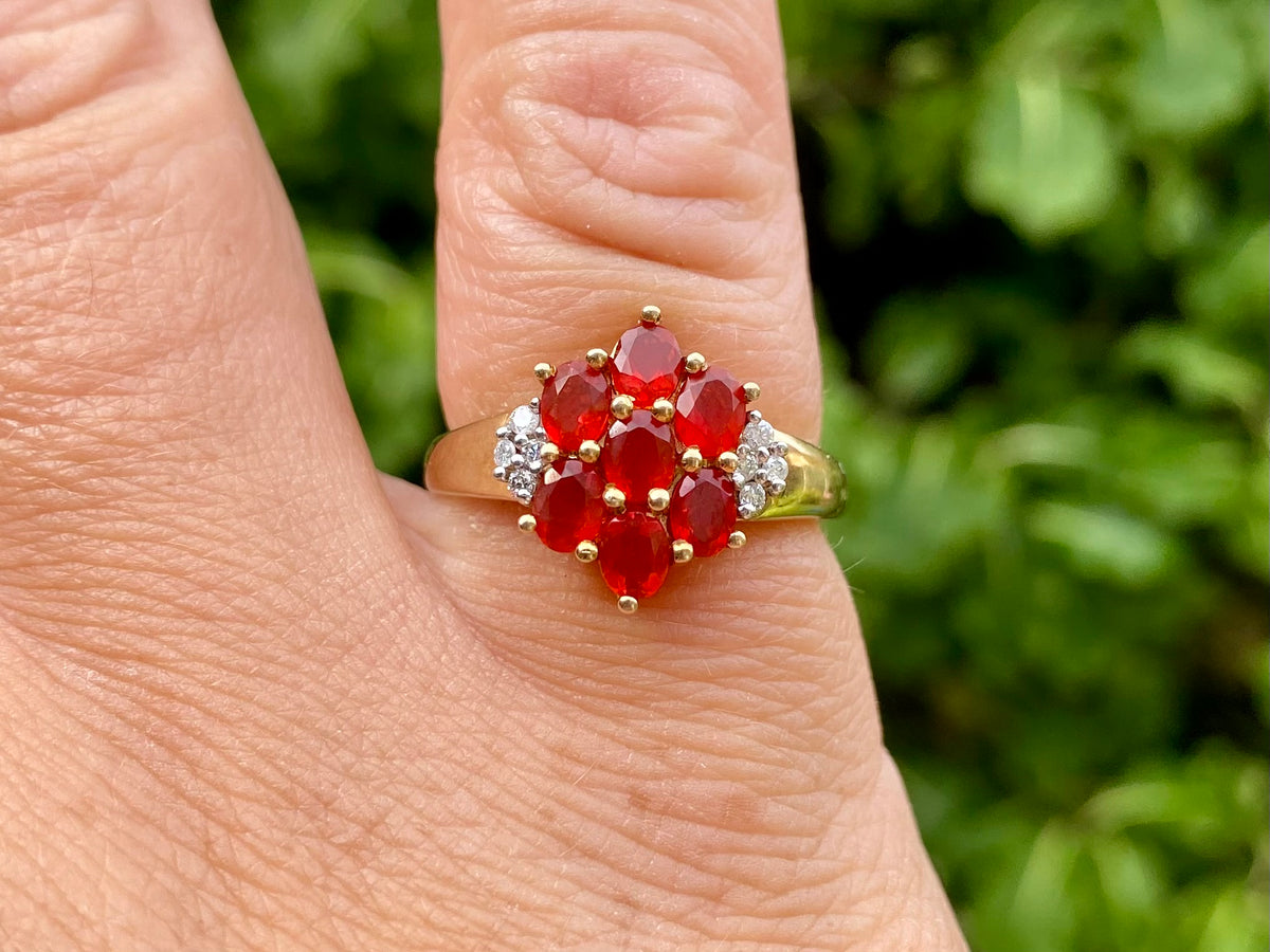 9ct Gold Fire Opal & Diamond Ring