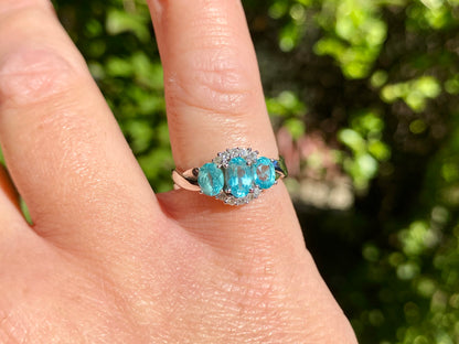 9ct Gold Apatite & Diamond Ring