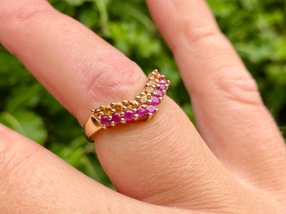 9ct Gold Ruby & Citrine Wishbone/Chevron Ring