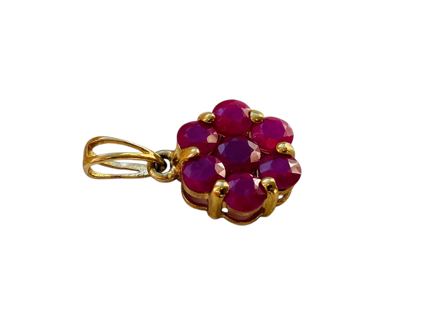 9ct Gold Ruby Floral Pendant