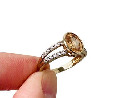 9ct Gold Citrine & Diamond Ring