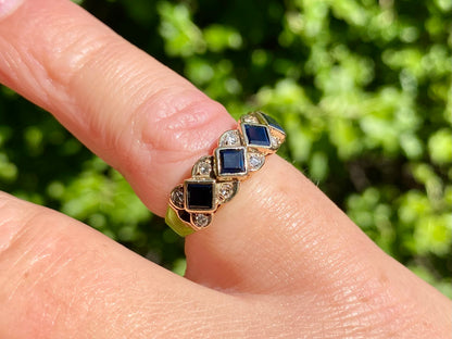 Vintage 9ct Gold Sapphire & Diamond Ring