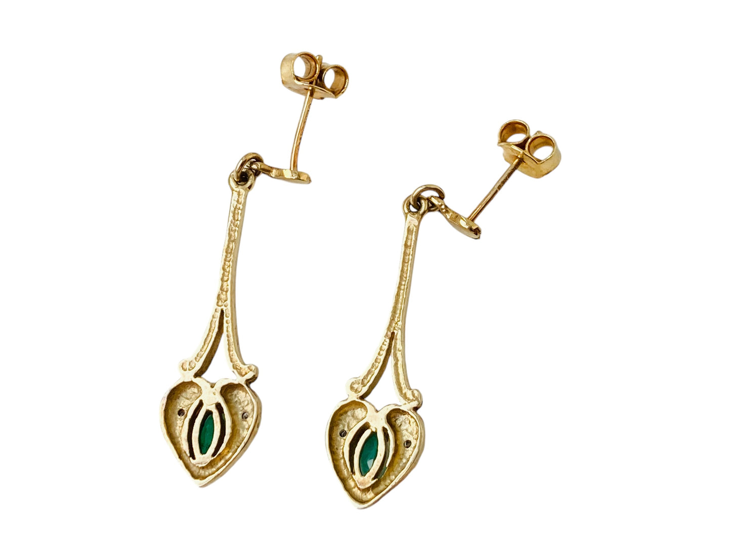 9ct Gold Emerald & Diamond Drop Earrings