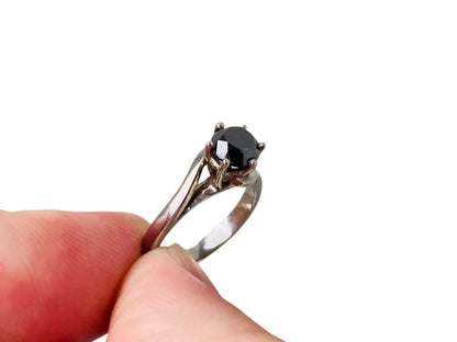 10ct Gold Black Diamond 0.75ct Solitaire Ring