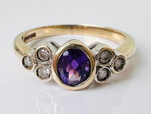 9ct Gold Amethyst & Diamond Ring