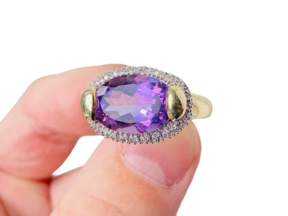 9ct Gold Amethyst & Diamond Ring