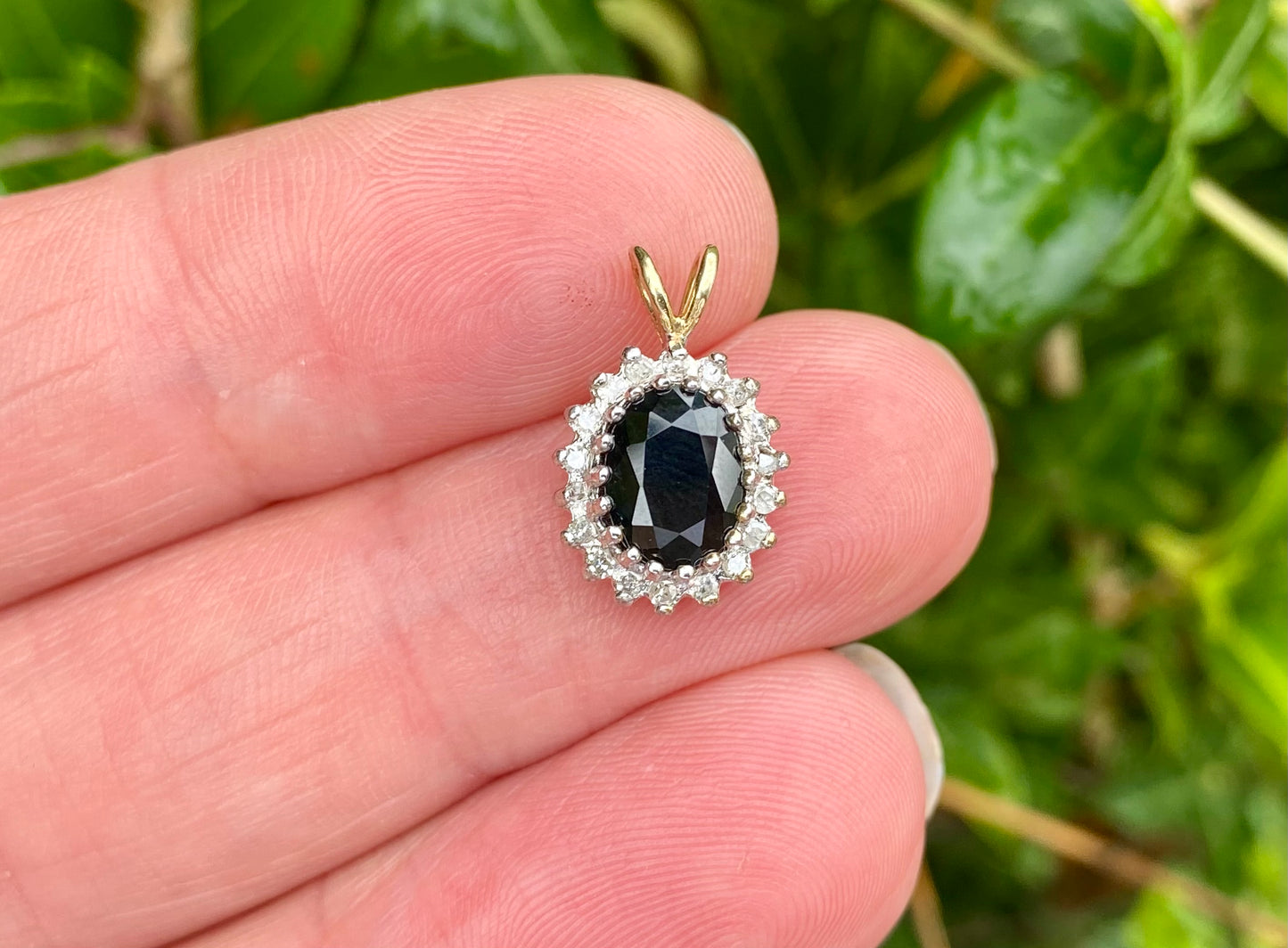 Vintage 9ct Gold Sapphire & Diamond Pendant