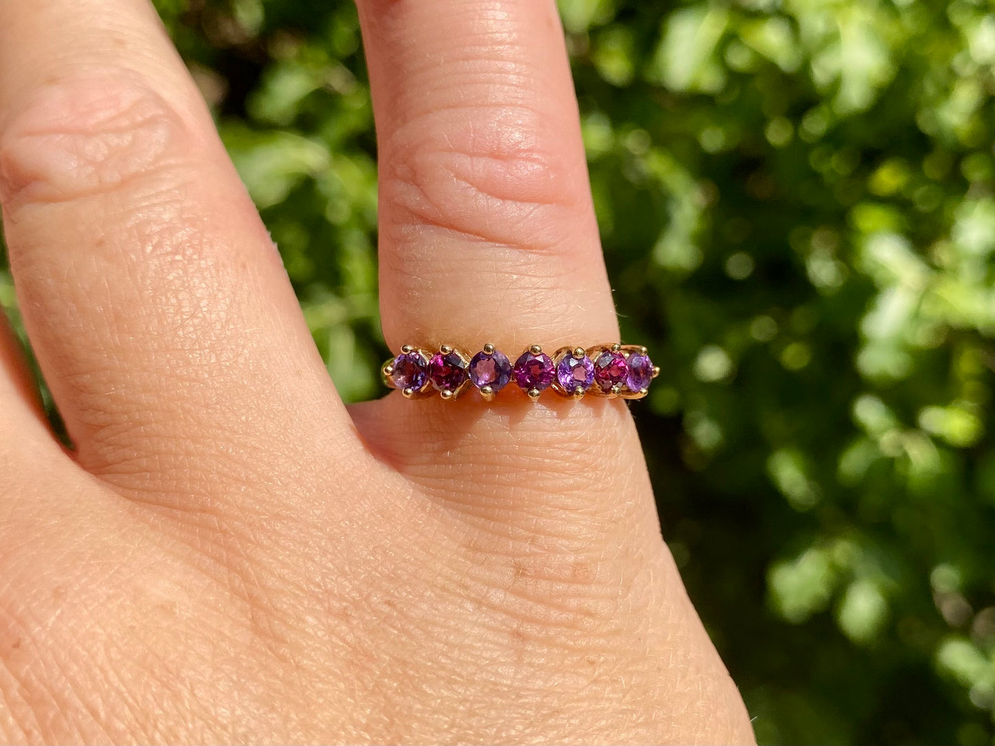 9ct Gold Rhodolite Garnet & Amethyst Ring