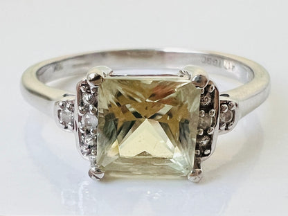 9ct Gold Green Amethyst & Diamond Ring