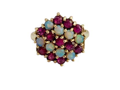 Vintage 9ct Gold Ruby & Opal Ring