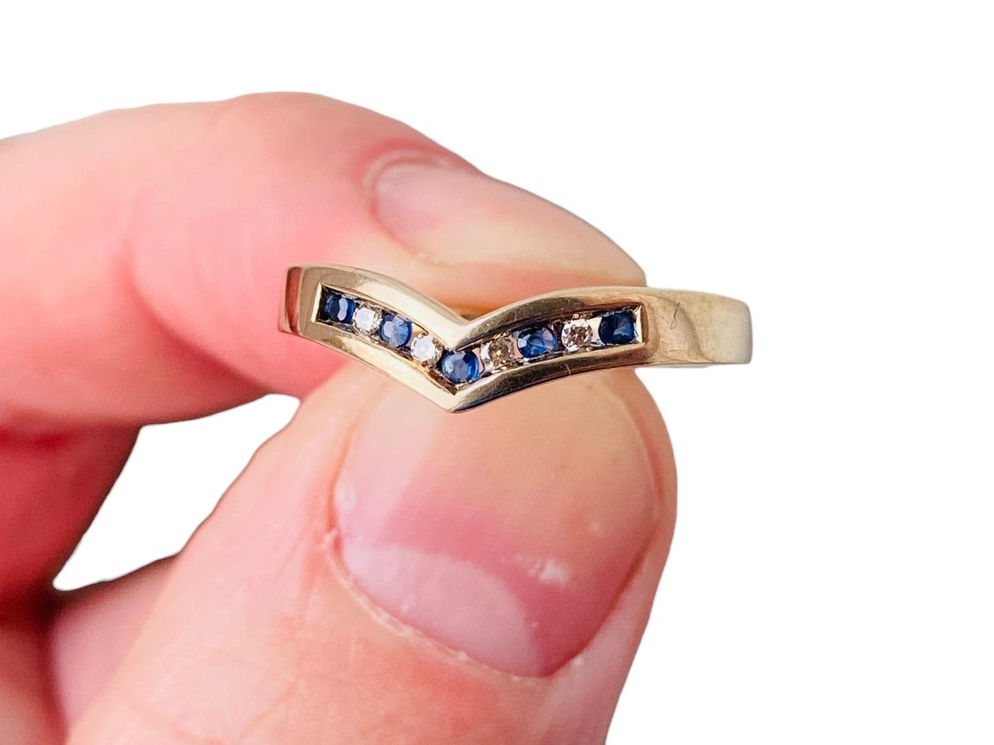 9ct Gold Sapphire & Diamond Wishbone Ring