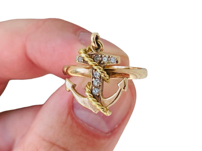 Vintage 9ct Gold Diamond Anchor Ring