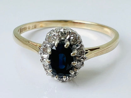 Vintage 9ct Gold Sapphire & Diamond Ring