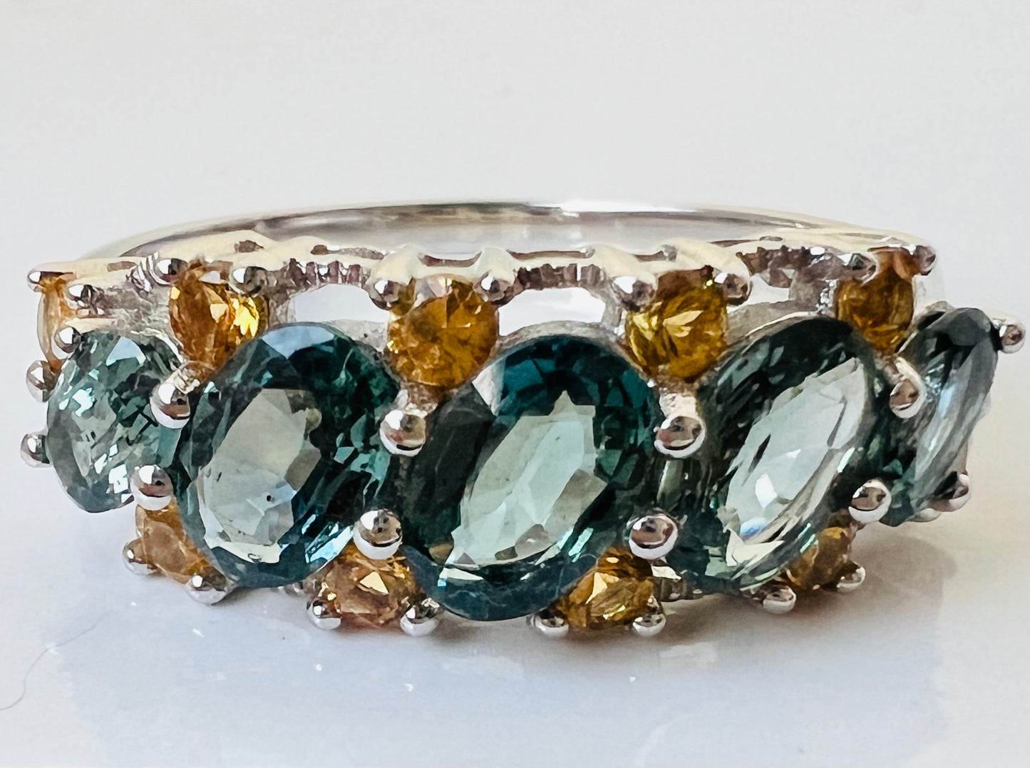 9ct Gold Teal & Yellow Sapphire Ring