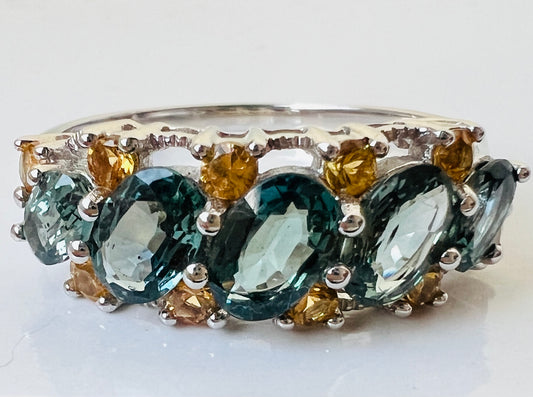 9ct Gold Teal & Yellow Sapphire Ring