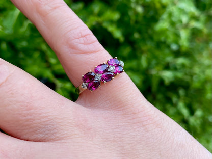 9ct Gold Rhodolite Garnet & Diamond Ring