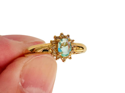 18ct Gold Green  Paraibia Tourmaline & Diamond Ring
