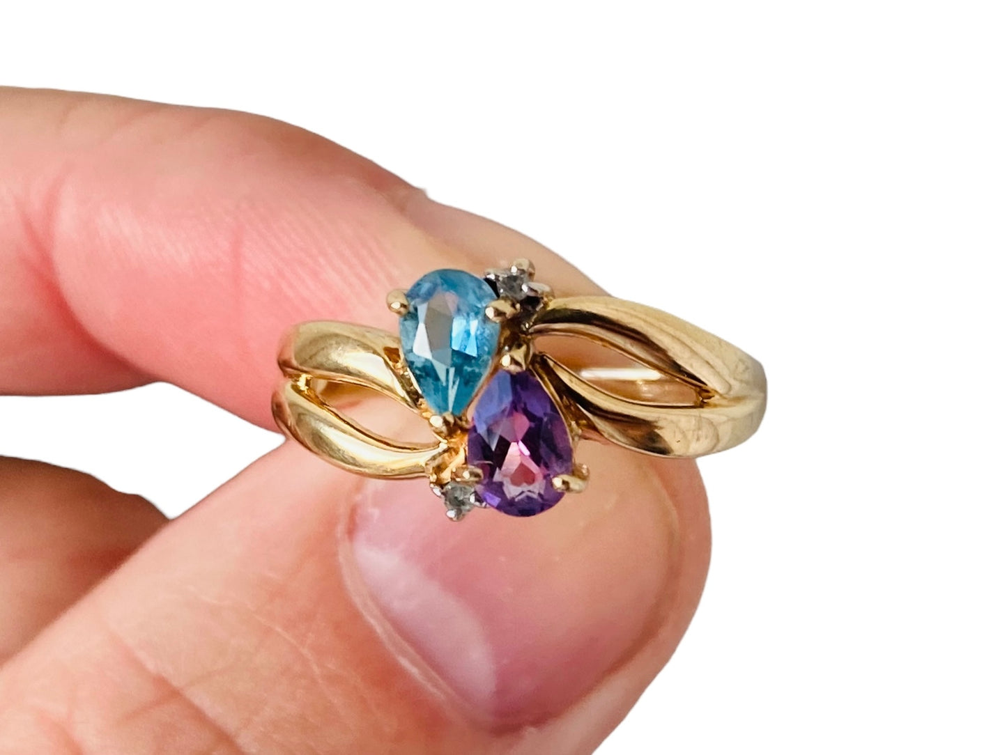 Vintage 9ct Gold Topaz, Amethyst & Diamond Ring