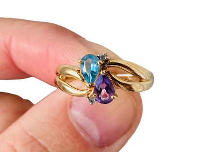 Vintage 9ct Gold Topaz, Amethyst & Diamond Ring
