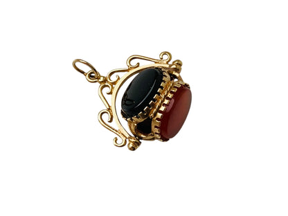 9ct Gold Swivel Bloodstone, Onyx & Carnelian Fob Pendant