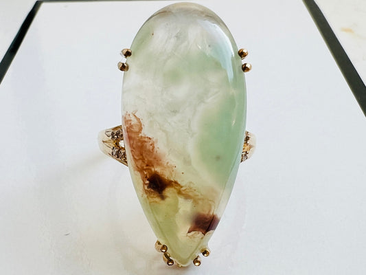 9ct Gold Aquaprase & Diamond Ring
