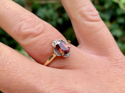 9ct Gold Blue Sunburst Zircon & Diamond Ring