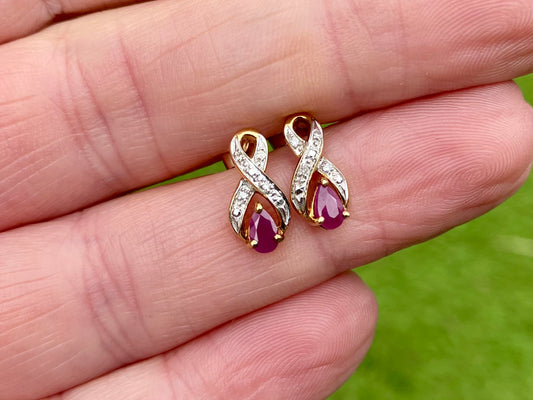 9ct Gold Ruby & Diamond Earrings