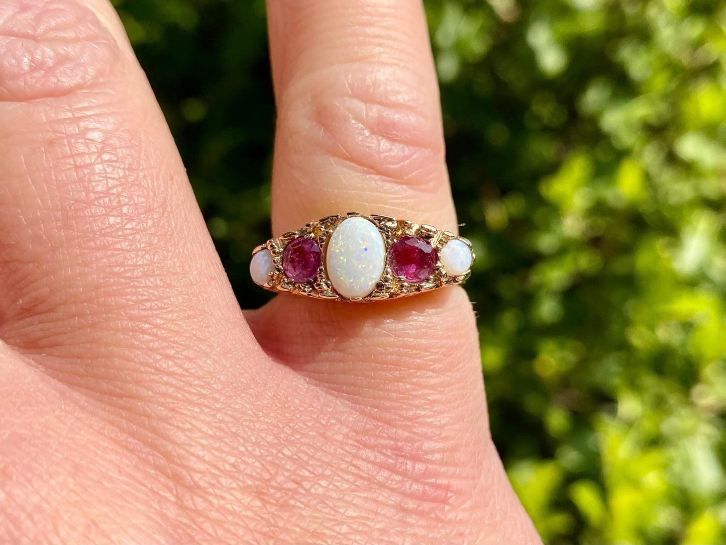 Vintage 9ct Gold Opal & Ruby Ring
