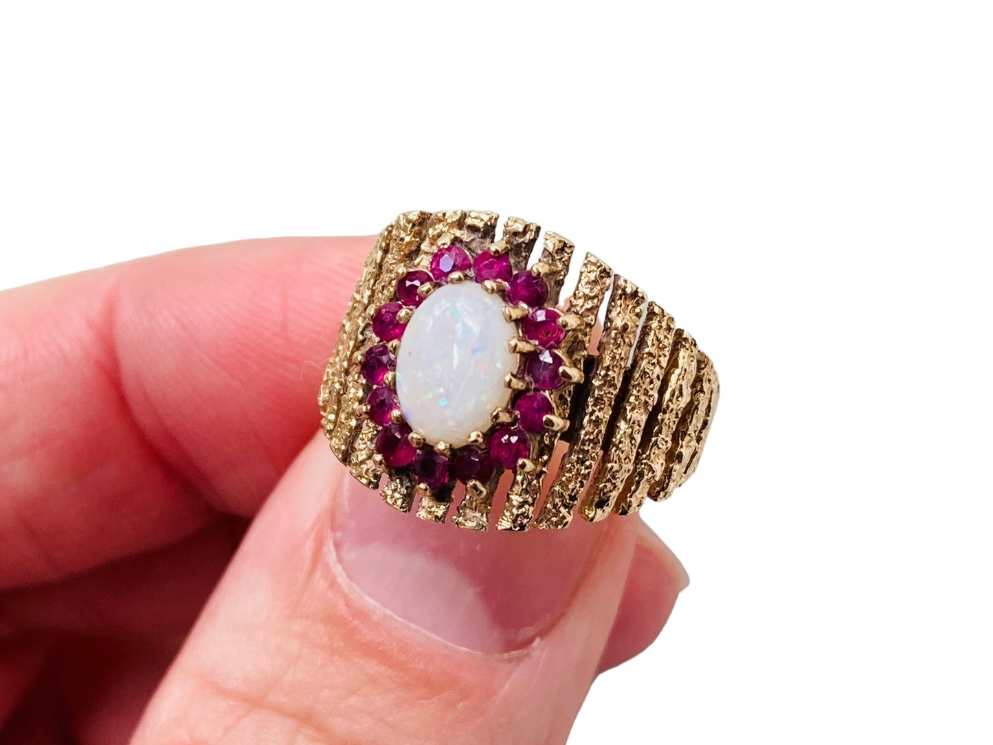 Vintage 9ct Gold Opal & Garnet Ring