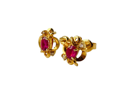 14ct Gold Ruby & Diamond Earrings