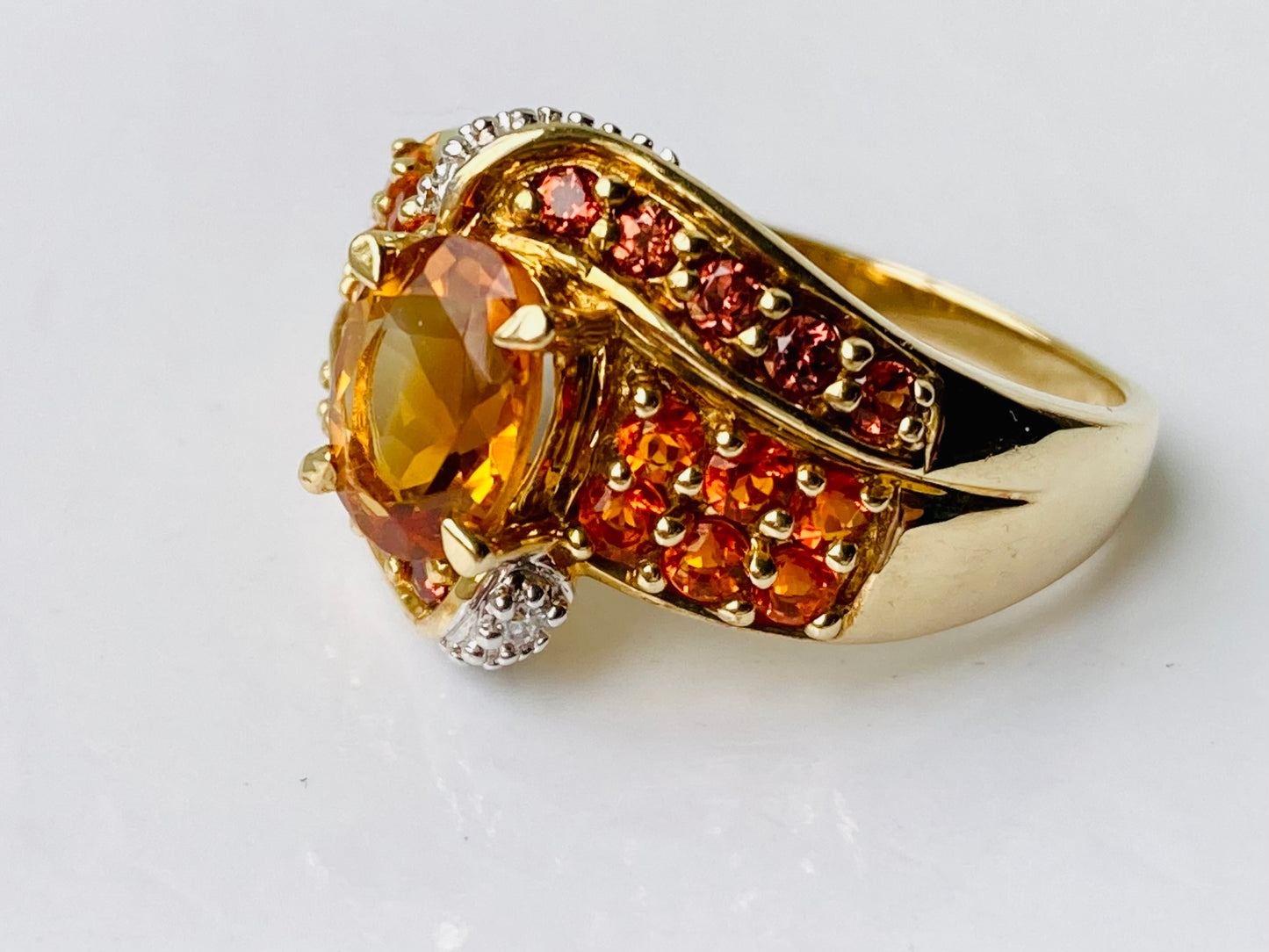 9ct Gold Citrine & Diamond Ring