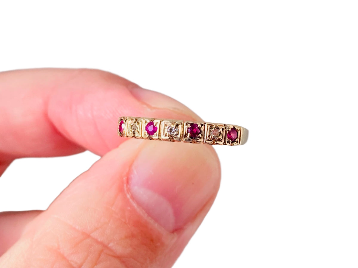 Vintage 9ct Gold Ruby & Diamond Stacking Ring