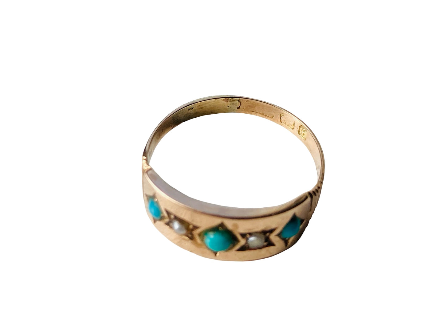 Antique 9ct Gold Turquoise & Opal Ring