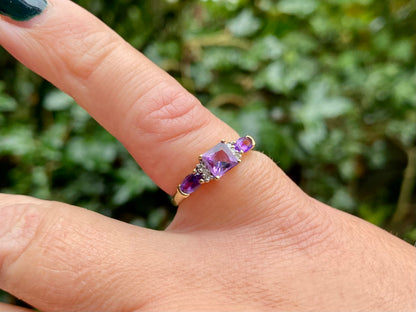 9ct Gold Amethyst & Diamond Ring