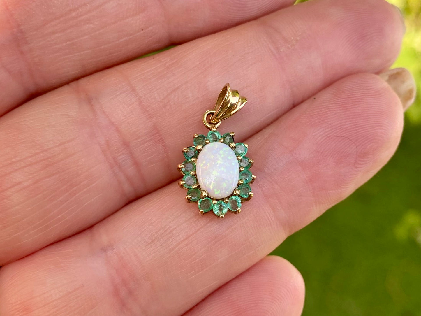 9ct Gold Opal & Emerald Pendant